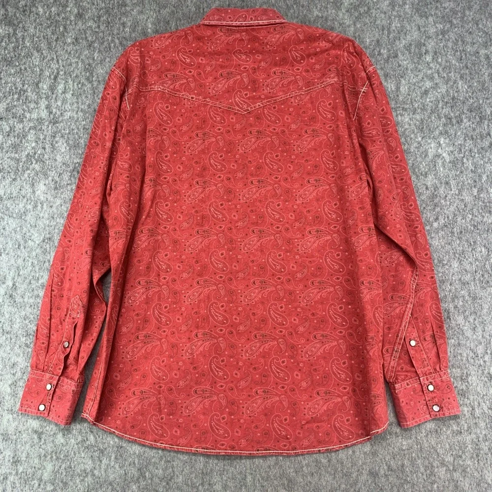 Larry Mahan Red Paisley Men's XL Cowboy Collection Pearl Snap Shirt 100% Cotton - Picture 2 of 11